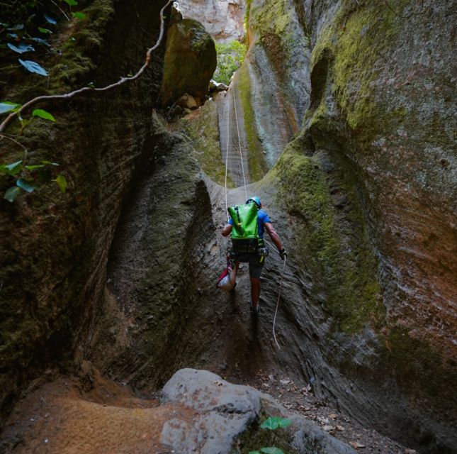 Tenerife: Los Arcos Canyoning Tour with Guide - The first 22-meter rappel sets the tone